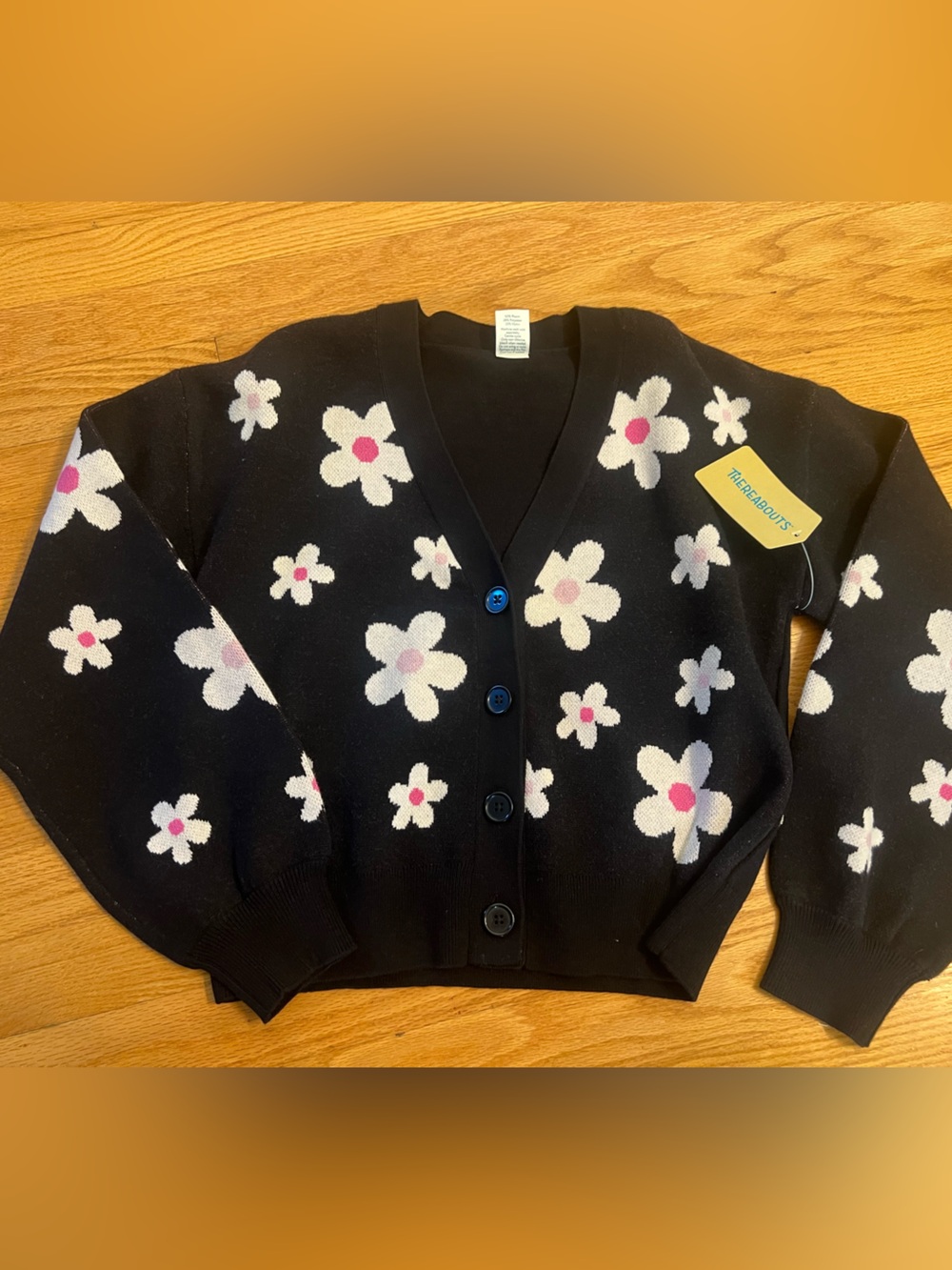 Black Floral sweater Cardigan with White & Pink Daisies